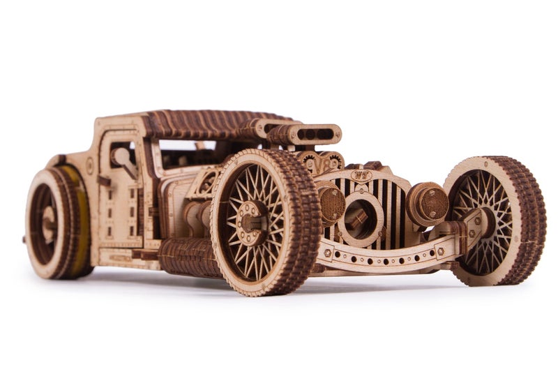 Wood Trick Hot Rod Wooden Model Car Kit to Build - Rides up to 32 feet - Detailed - 3D Wooden Puzzles for Adults to Build - Engineering DIY Mechanical Wood Model Kits for Adults - Image 1